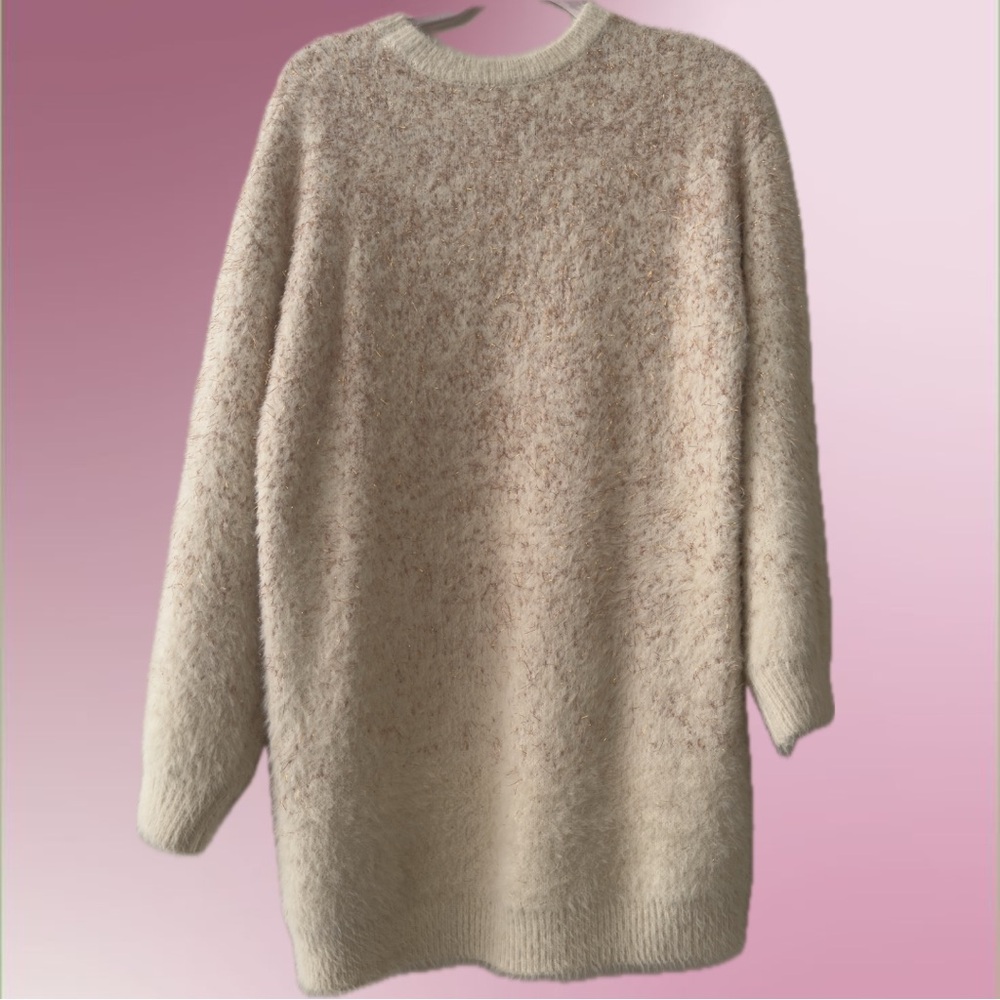 Listicle Cream Oversized Crew Neck Sweater Plush with rose gold flecks